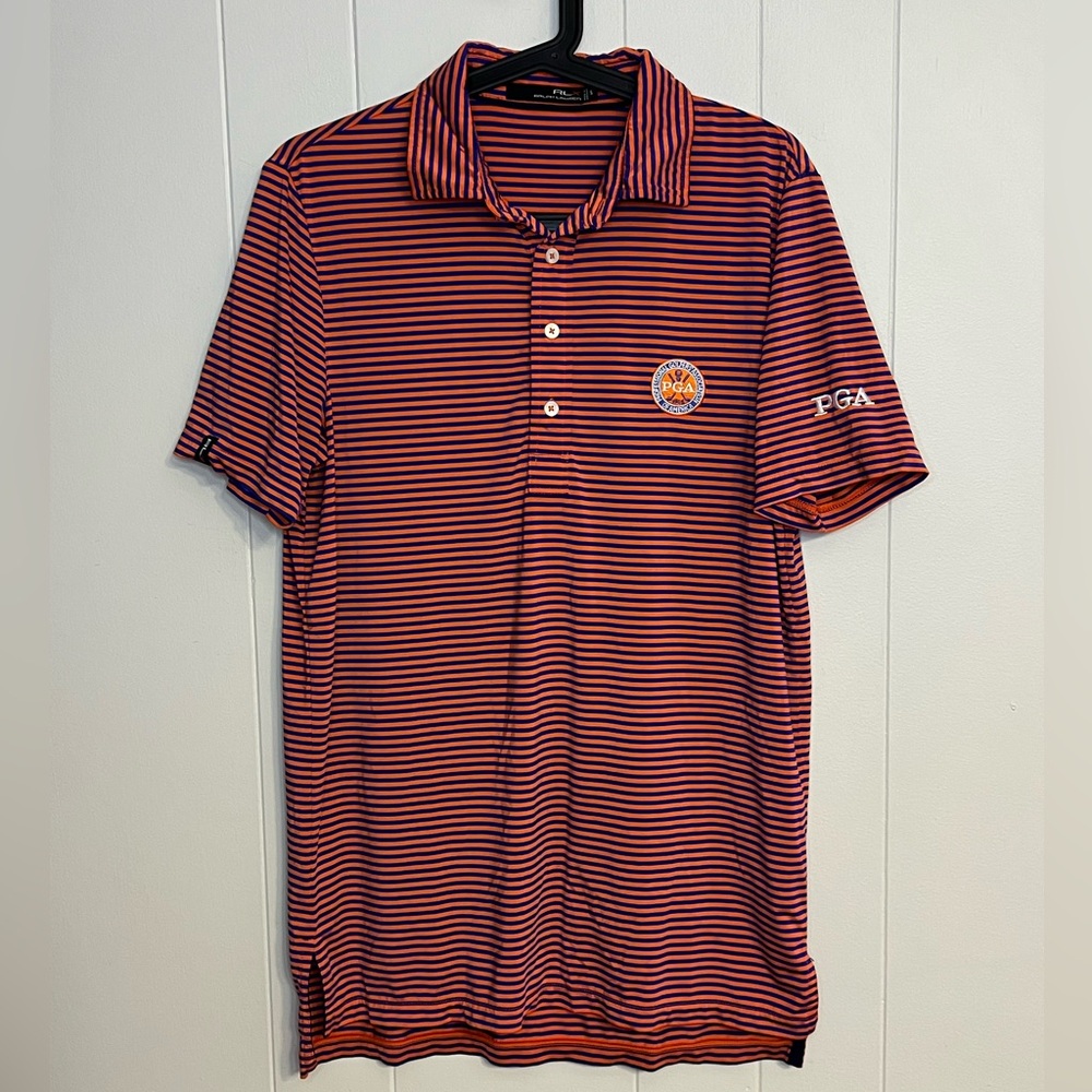 RLX Ralph‎ Lauren Performance x PGA Tour orange, & blue striped golf polo Size S